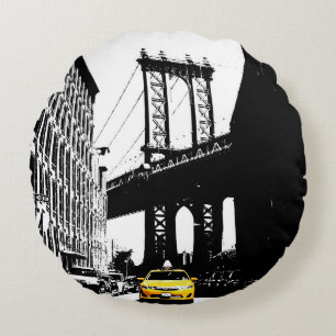 Cojín Redondo Yellow Taxi Brooklyn Nyc New York City Black Cross