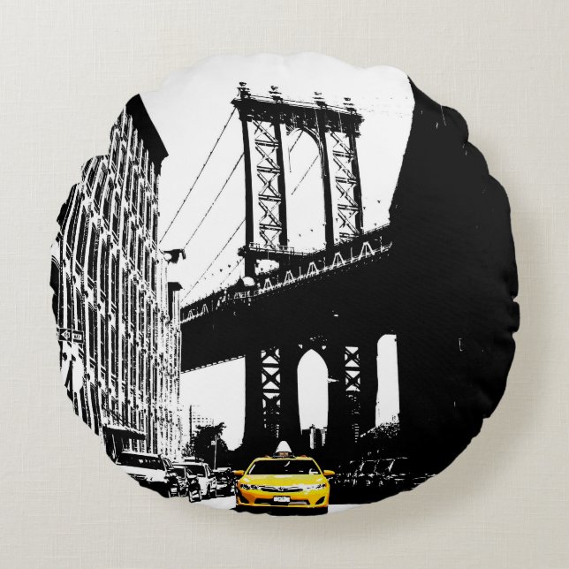Cojín Redondo Yellow Taxi Brooklyn Nyc New York City Black Cross (Anverso)