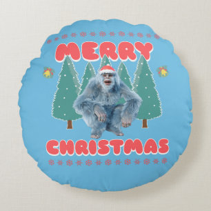 Cojín Redondo Yeti Divertido - Feliz Navidad