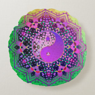 Cojín Redondo Yin Yang Arcoíris Amor Geometría