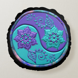 Cojín Redondo Yin Yang Azul y Púrpura