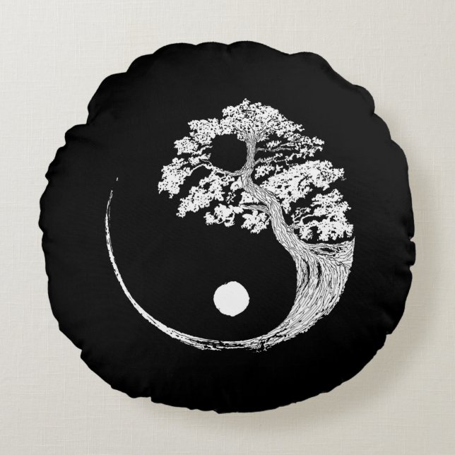 Cojín Redondo Yin Yang Bonsai Árbol Budista Japonés Zen (Anverso)
