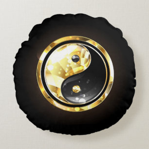 Cojín Redondo Yin Yang dorado en negro