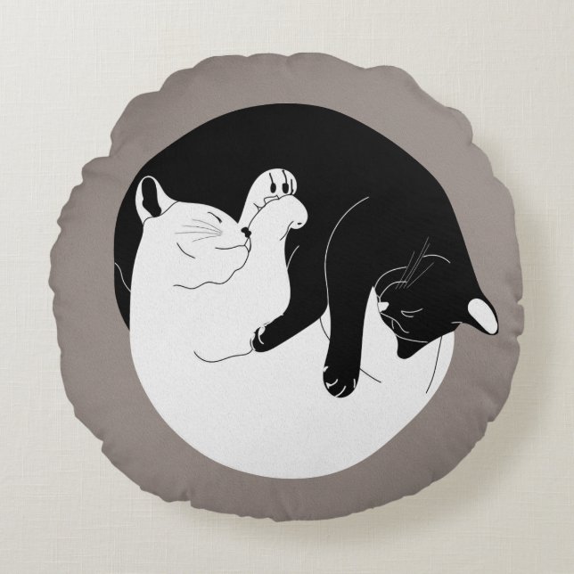 Cojín Redondo Yin Yang Kitties (Anverso)