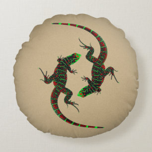 Cojín Redondo Yin Yang Lizards Ceramic Tile Brown