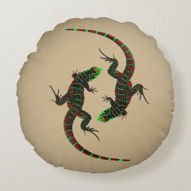 Cojín Redondo Yin Yang Lizards Ceramic Tile Brown (Anverso)