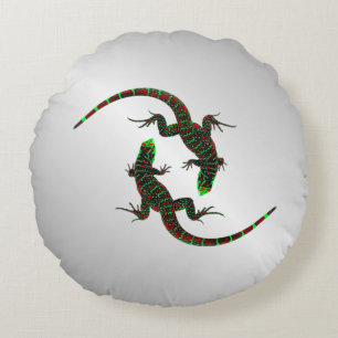 Cojín Redondo Yin Yang Lizards Silver
