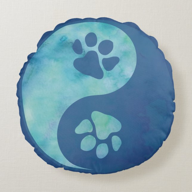 Cojín Redondo Yin Yang Paw Blue (Anverso)