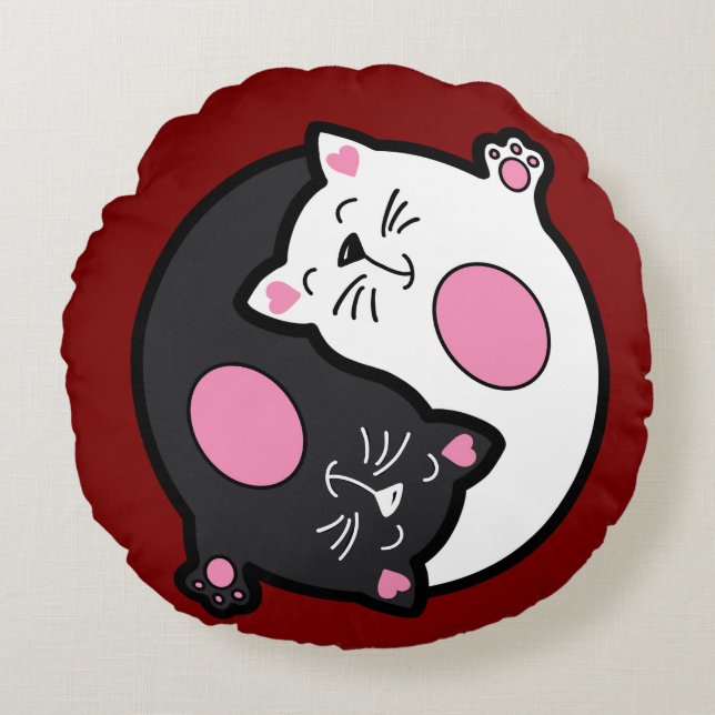 Cojín Redondo Yin Yang Sleeping Cats In Black And White  (Anverso)