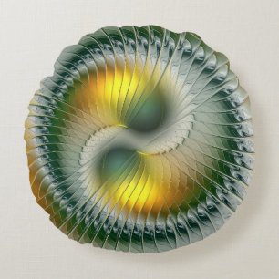 Cojín Redondo Yin Yang Verde Amarillo Fractal Abstracto Colorido