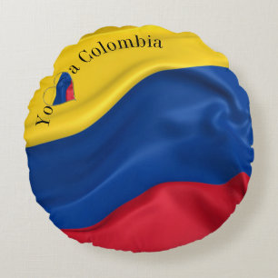 Cojín Redondo Yo amo una bandera de Colombia