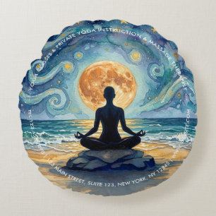 Cojín Redondo Yoga Meditación Noche Estrellada Cielo Luna Océano