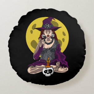 Cojín Redondo Yoga Witch Zen Meditación Namaste Halloween