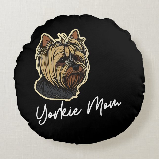 Cojín Redondo Yorkie Mom (Anverso)