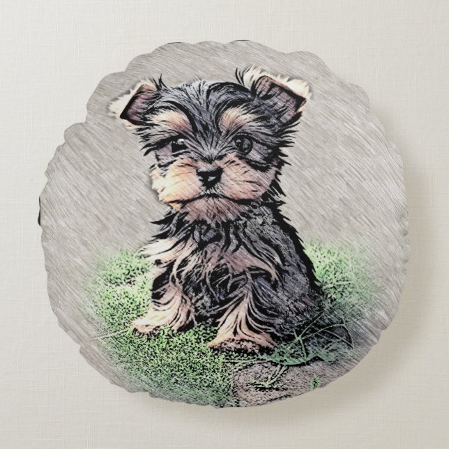 Cojín Redondo Yorkie, Nature, mascota (Anverso)