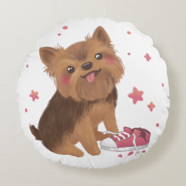 Cojín Redondo Yorkie the Cutest Trouble Maker (Anverso)