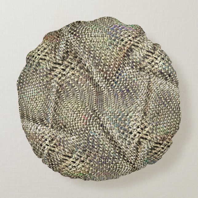 Cojín Redondo Yute abstracto con ligero lanzamiento de tono meta (Reverso)