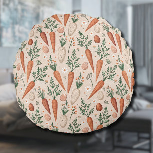 Cojín Redondo Zanahorias elegantes vintage con flores y huevo di