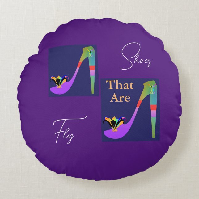 Cojín Redondo Zapatos que son moscas (Anverso)