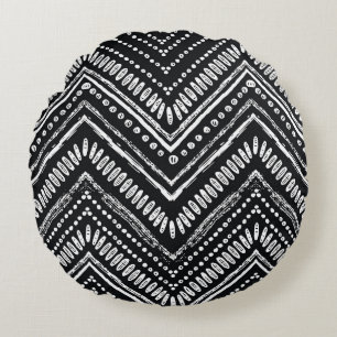 Cojín Redondo Zigzag Stripes: Étnica de mano detenida