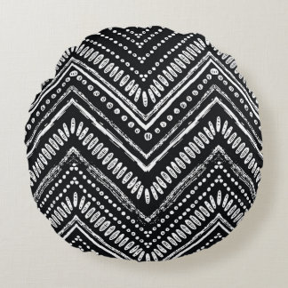 Cojín Redondo Zigzag Stripes: Étnica de mano detenida