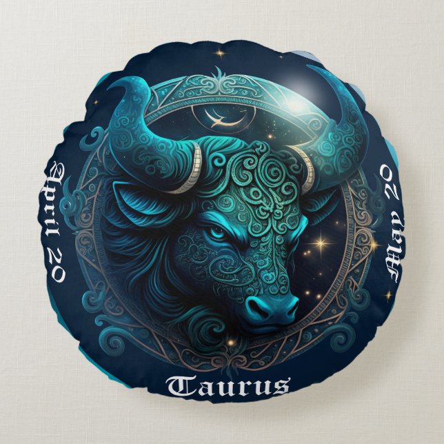 Cojín Redondo Zodiac Tauras Dorado Pillow (Anverso)