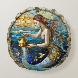 Cojín Redondo Zodíaco - Acuario La Portadora de Agua Sirena