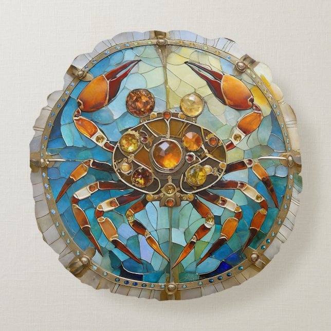 Cojín Redondo Zodiaco - Cáncer El Cangrejo (Anverso)