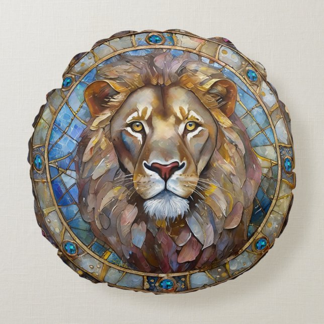 Cojín Redondo Zodíaco - Leo el León (Anverso)