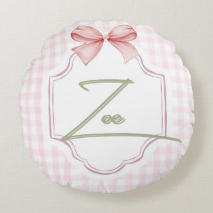 Cojín Redondo Zoe Baby Nursery Personalizado Bow&Gingham