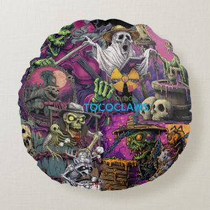 Cojín Redondo Zombie Samurái Multipanel & Horror de Barril Encad