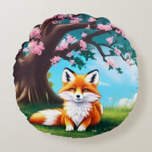 Cojín Redondo Zorro Adorable Sentado Bajo El Árbol-68563