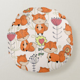 Cojín Redondo zorro personalizado, flores: patrón vintage dibuja