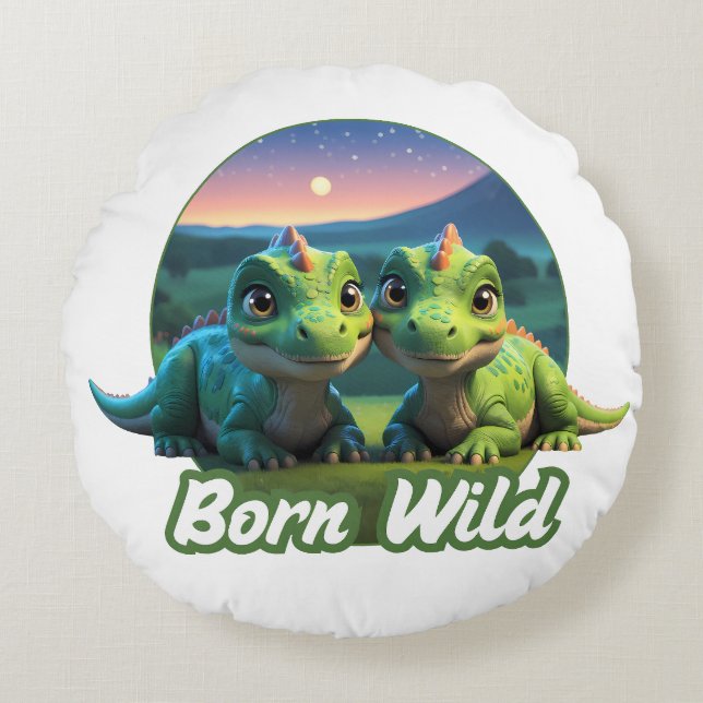 Cojín Redondo Zwei kleine Dinos - Born Wild  (Anverso)