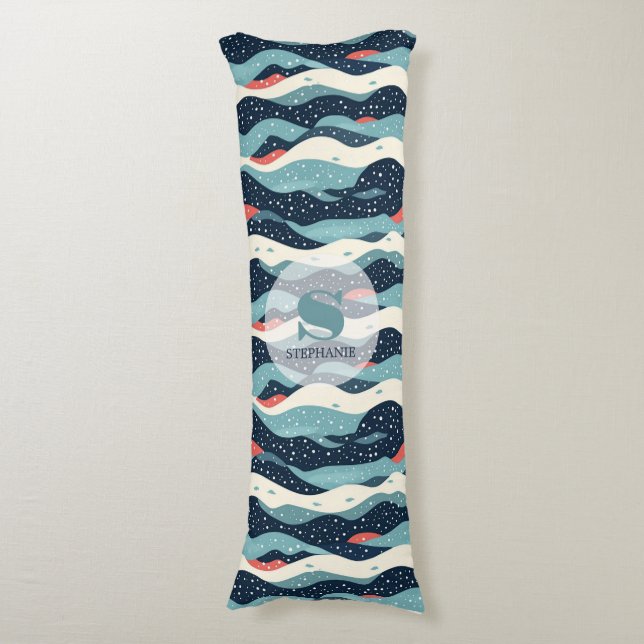 Cojín Resumen de líneas onduladas con puntos de copo de  (Frente vertical)