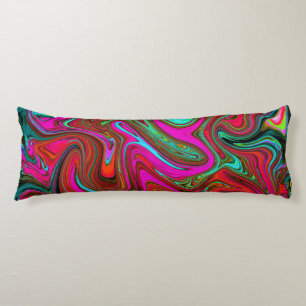 Cojín Retro Groovy Magenta, arte abstracto rojo y azul