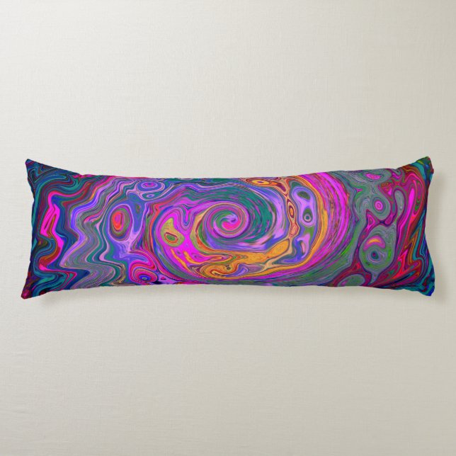 Cojín Retro Magenta, Green and Orange Abstract Swirl (Anverso)