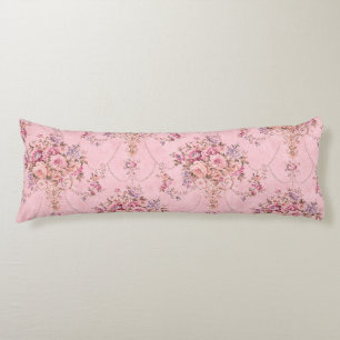 Cojín Rococo floral de estilo victoriano rosa antiguo fr
