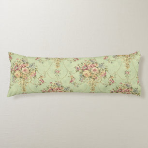 Cojín Rococo floral de estilo victoriano verde sabio fra
