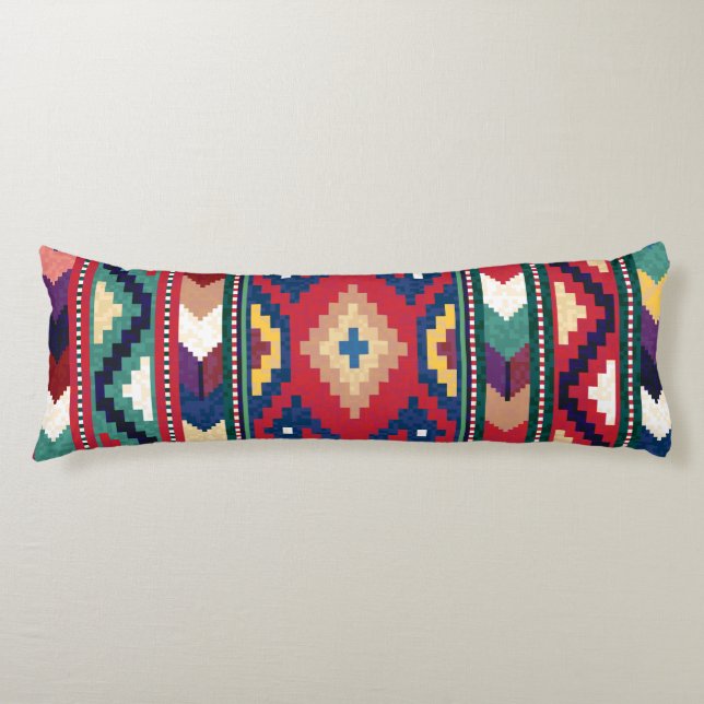 Cojín Rojo Azul Verde Amarillo Blanco Rumbo Kilim (Anverso)