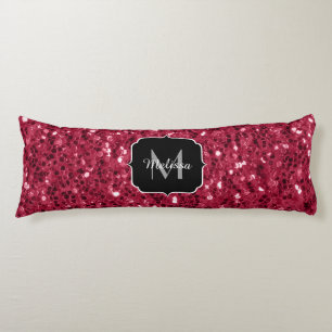 Cojín Rojo magenta rosa oscuro falsos destellos Monogram