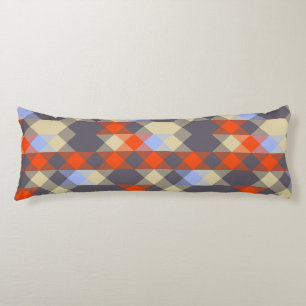 Cojín rojo naranja púrpura azul y amarillo geométrico