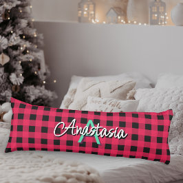Cojín Rojo Negro Rústico Búfalo Cuadro Plaid Monogramado