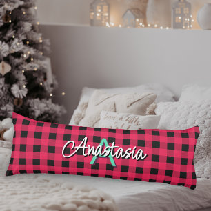 Cojín Rojo Negro Rústico Búfalo Cuadro Plaid Monogramado