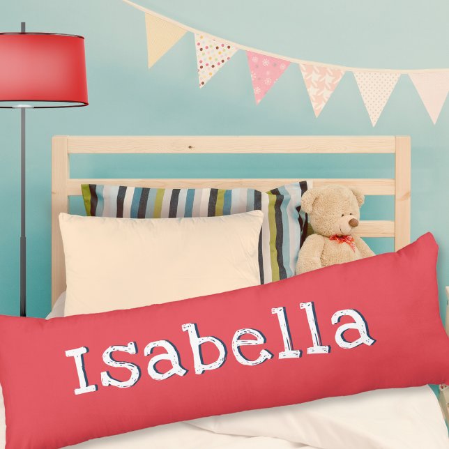 Cojín Rojo Sandía Personalizado Simple Moderno de Moda (A personalized body pillow in watermelon red, with white text, in a modern minimalist style)