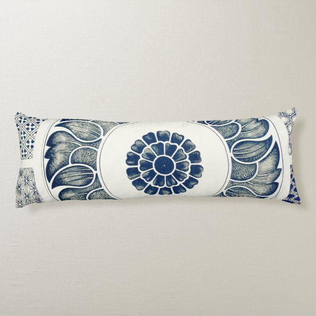 Cojín Ronda azul blanca floral china (Reverso)