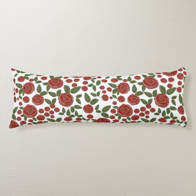 Cojín rosa rojo floral sobre blanco (Anverso)