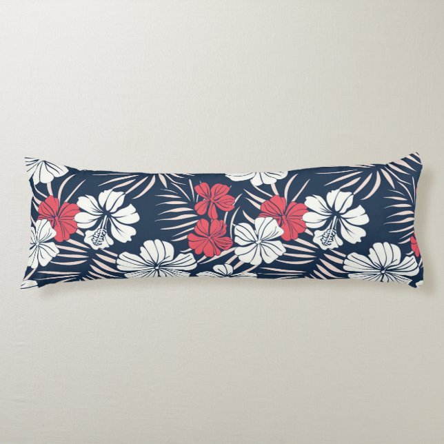 Cojín Rosa Tropical y Floral Naval (Anverso)