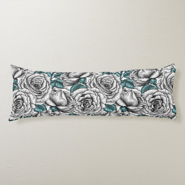 Cojín Rosas blancas con hojas azules (Anverso)