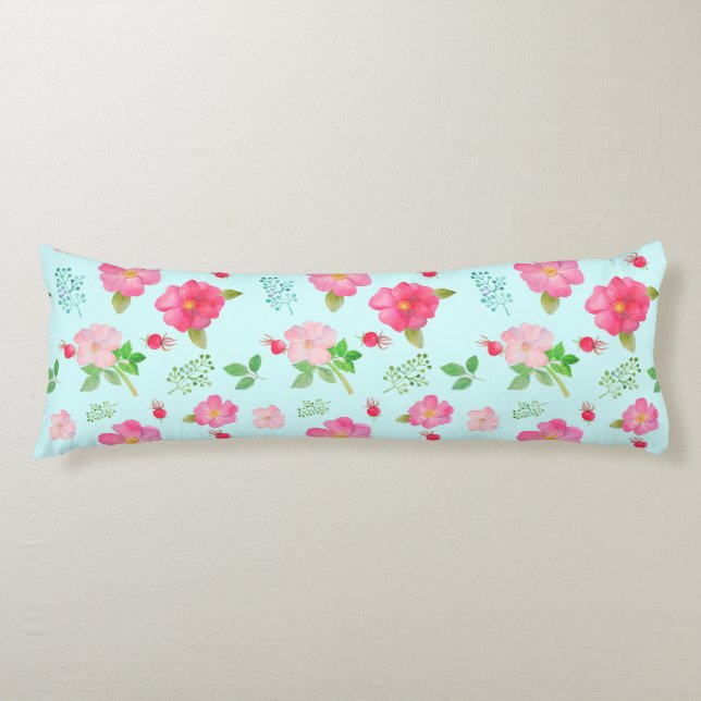 Cojín Rosas salvajes y patrones de acuarela de caderas S (Anverso)